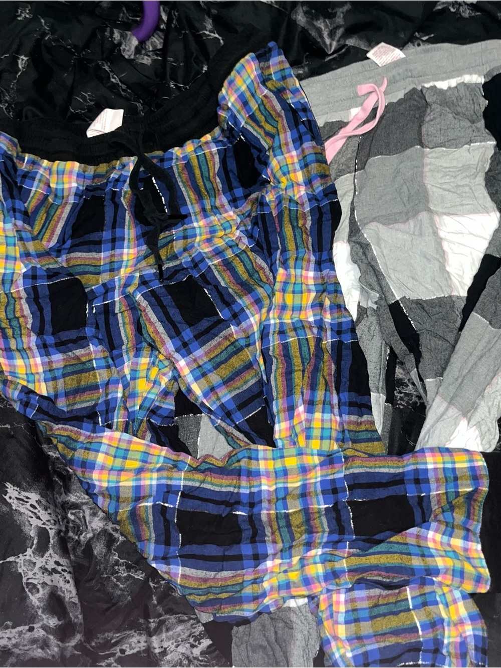 2 Secret Treasures black & white Blue Yellow Plaid flannel pajama pants size 2x